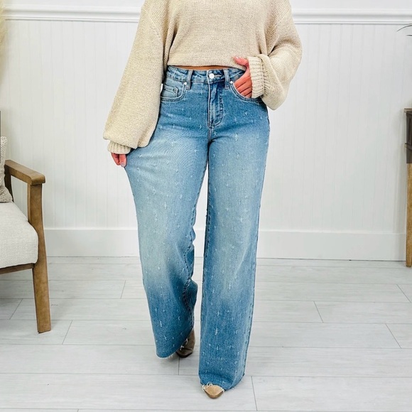 Plus Size Cat Scratch Fever Tummy Control Wide Leg Jeans - Picture 3 of 9